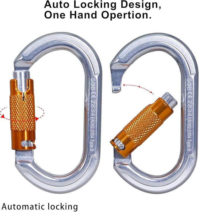 Auto Locking Rock Climbing Carabiner Clips, Heavy Duty Asymmetrical Carabiner Connector Used for Rappelling Rescue Outdoor Climbing, Mountaineer, Hammock, Camping-StrideForce Fitness