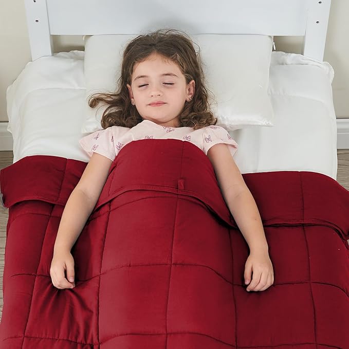 yescool Weighted Blanket (10 lbs, 41" x 60", Red) Cooling Heavy Blanket for Sleeping Perfect for 90-110 lbs, Breathable Blanket with Premium Glass Bead, Machine Washable-StrideForce Fitness