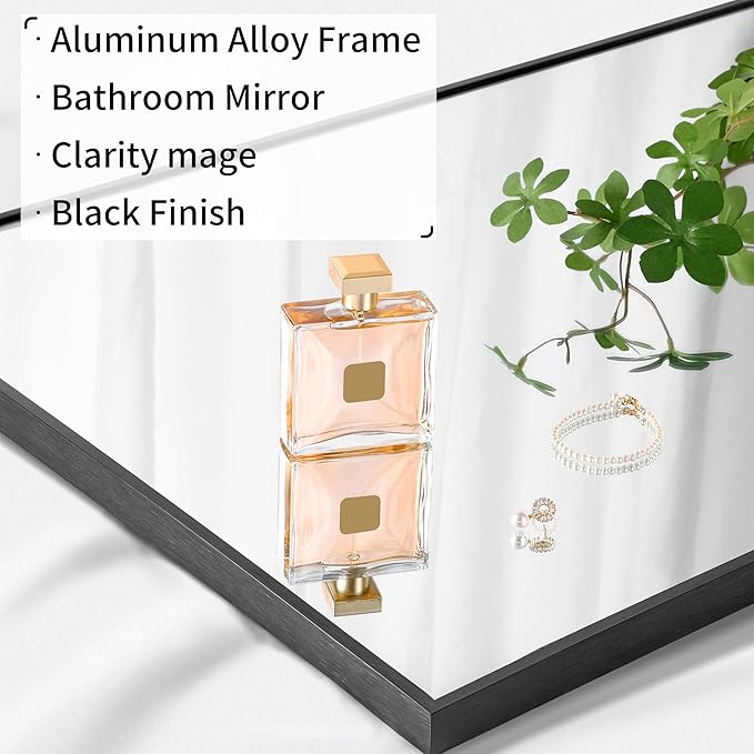 Black Bathroom Mirror for Wall, 72x30 Inch Rectangle Mirrors with Metal Frame, Modern Vanity Wall Mirror Decor for Entryway Hangs, Bathroom Living Room Horizontal or Vertical-StrideForce Fitness