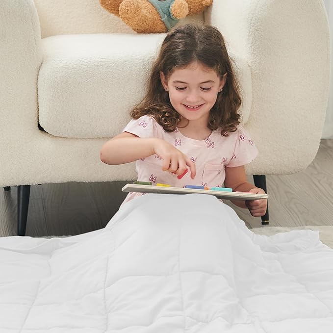 yescool Weighted Blanket (7 lbs, 41" x 60", White) Cooling Heavy Blanket for Sleeping Perfect for 60-90 lbs, Breathable Blanket with Premium Glass Bead, Machine Washable-StrideForce Fitness