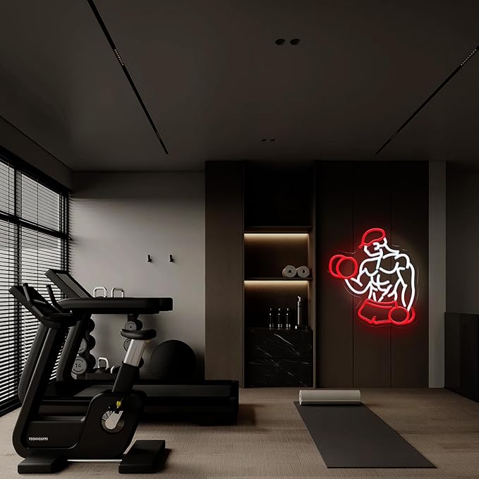 Home Gym Neon Sign Man lifting Dumbbell Build Muscle Led Light Up Sign Dimmable Gym Lighting for Home Gym Decor Men Cave Gifts 12.5"×12.8"-StrideForce Fitness