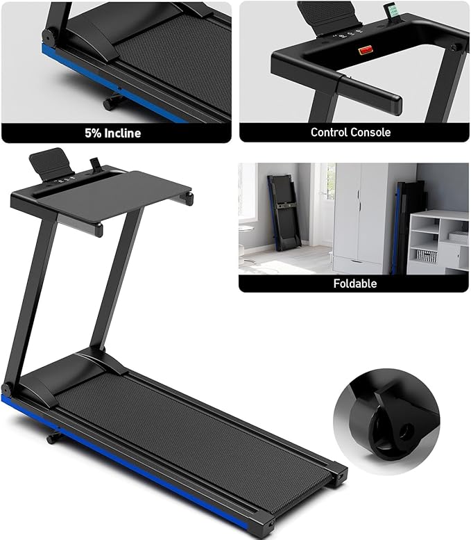 Treadmill with 5% Incline, 300lbs Capacity Folding 15 HP Small Treadmills for Home Portable Running Treadmill with Handles Quiet Brushless Dual Cushion System, Electric Compact Treadmil-StrideForce Fitness