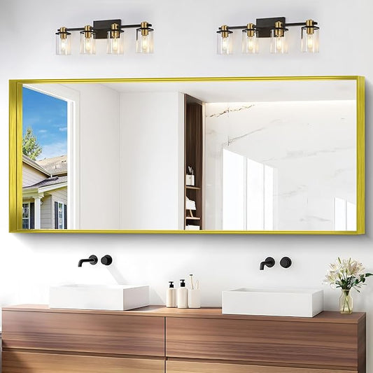 Gold Bathroom Mirror, 72x30 Inch Rectangular Framed Mirror, Large Wall Mounted Bathroom Vanity Mirror Over Sink for Bedroom,Restroom, Living Room, Hangs Vertically or Horizontally-StrideForce Fitness