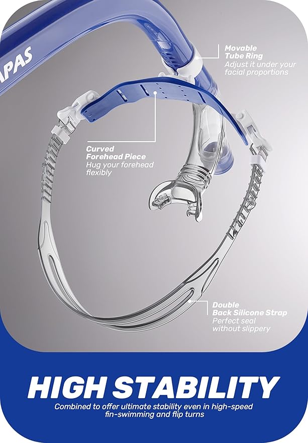 CAPAS Training Swim Snorkel for Lap Swimming, Swivel Headband Ultimate Fit Center-Mount Swimmers Snorkel with Liquid Silicone Mouthpiece Adjustable Strap, Designed for Adult Men Women-StrideForce Fitness