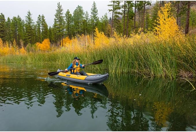 Advanced Elements - Island Voyage 2 Inflatable Kayak - Recreational Convertible Kayak - for 1 or 2 Person - 11 ft - Yellow-StrideForce Fitness