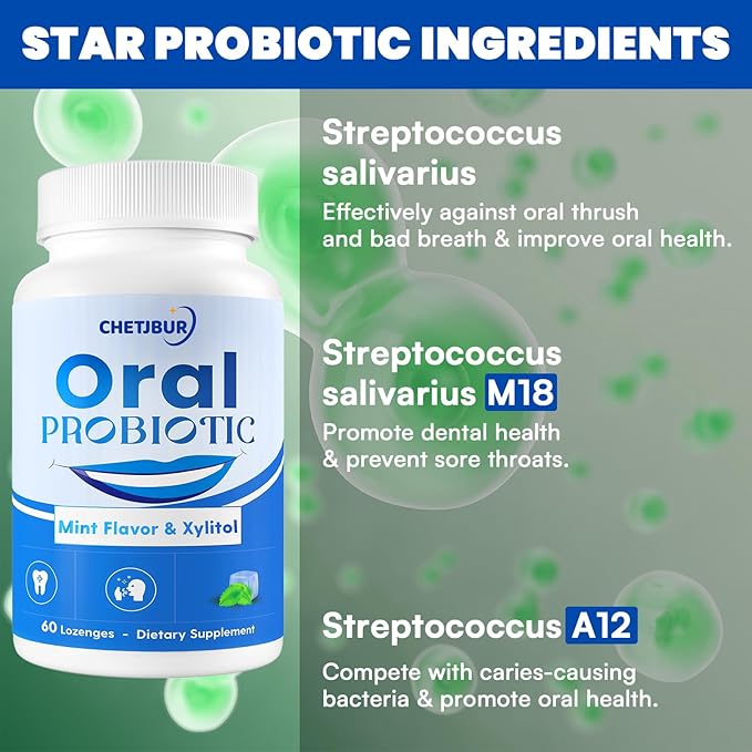 Oral Probiotics, 11 Billion CFU, with M18, A12, Oral Probiotics for Mouth Bad Breath for adults, Dry Mouth, Gum Health & Gum Restore, Chronic Halitosis, Fresh Breath, 120 Lozenges (Mint Flavor)