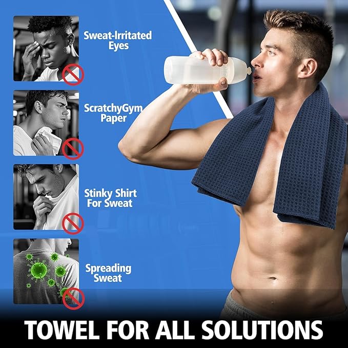 Microfiber Gym Towels for Working Out, Quickly Dry Yoga Towels for Men & Women Tennis, 16 Inch x 27 Inch, 6 Pack, Navy Blue-StrideForce Fitness