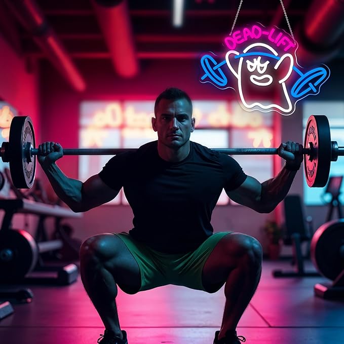 Dumbbell Neon Sign,Neon Signs for Wall Decor,Gym Neon Sign,Ghost Dead Lift Led Sign,Barbell Led Signs for Wall,USB Powered with Dimmable Switch Neon Lights for Bedroom,Gym Decor,Workout-StrideForce Fitness