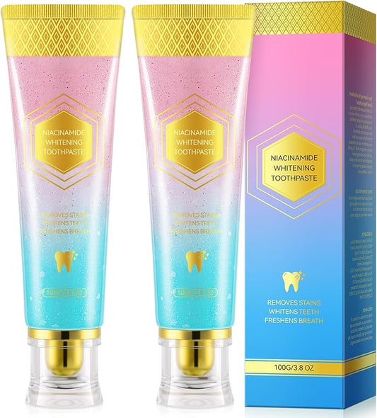 2pcs Niacinamide Whitening Toothpaste, Niacinamide Toothpaste Whitening， Fresh Breath，Improves Gum Health， Fluoride-Free Formula is Suitable for Sensitive Teeth (3.8oz)