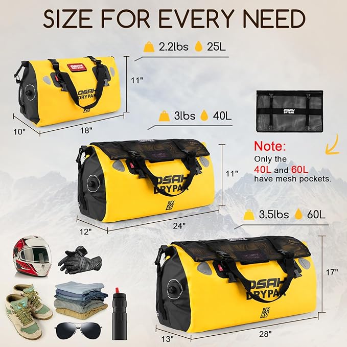 Waterproof Duffel Bag - Motorcycle Dry Bag Tail Bag with Large Storage Space, Waterproof Luggage Duffle Bags with Outer Mesh Zipper Pocket for Camping, Kayaking, Fishing & Traveling-StrideForce Fitness