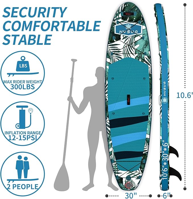 Inflatable Stand Up Paddle Board, 10'x30''x6'' Ultra-Light Paddleboards for All Skill Levels with SUP Accessories, Paddle, Fins, Leash, SUP Pump, Backpack-StrideForce Fitness