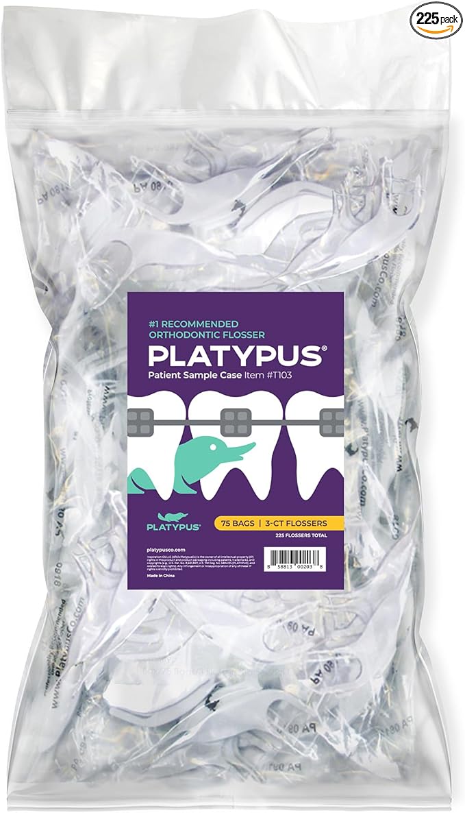 Platypus Orthodontic Flossers for Braces Family Pak - Unique Structure Fits Under Arch Wire, Increase Flossing Compliance, Floss Teeth in Less Than Two Minutes - 75 3-Count Flossers (225 Total)