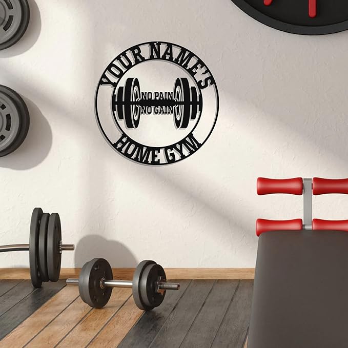 Personalized Home Gym LED Tin Metal Sign Multiple Sizes, Gym Sign Wall Decor, Exercise Workout Room Decor Fitness Center, Motivational Inspirational Hanging Wall Art Wall Plaque (03 w/o lights)-StrideForce Fitness