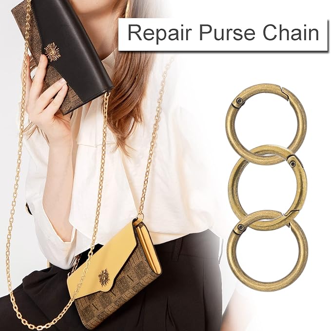 10Pack 1 Inch Metal Spring O Rings Clip Keychain, Round Carabiner Clips Keyrings Snap Hook Buckle, Purse Shoulder Bag Chain Rings Clip Replacement Paracord Keychain Lanyard Leather DIY Crafts (Bronze)-StrideForce Fitness