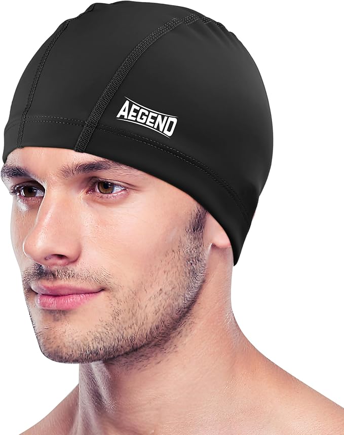 Aegend Fabric Swim Cap, Silicone Waterproof Layer - Breathable Cloth Swimming Cap, Keep Hair Dry with Hight Elasticity for Youth(8-16) Adult, 2 Sizes to Choose-StrideForce Fitness