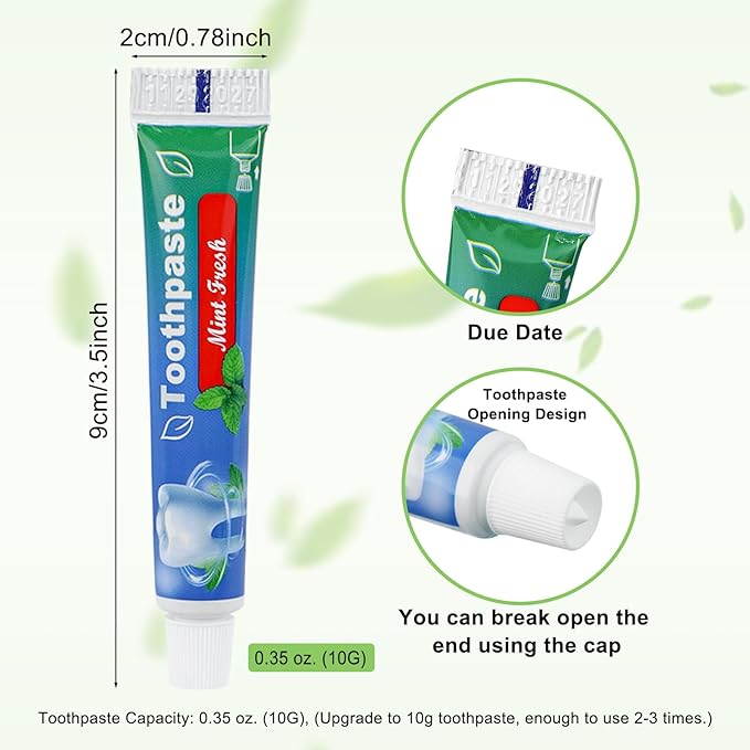 0.35 oz Bulk Travel Size Toothpaste,30 Tubes 10 Grams Extra Small Toothpastes Travel Size Bulk 0.8x3.5 inches Mint Flavor Mini Disposable Toothpaste for Hotel,Guests,Homeless,Office