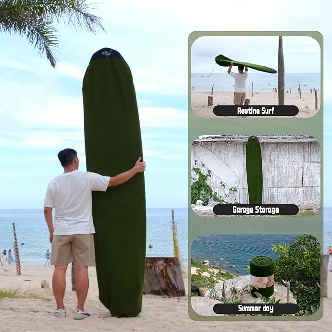 GrowSwell fabric Sock for Surfboard, Treetop Green Surfboard Cover, Surfboard Protection from Scratches, Dings, Wax, UPF 50+ proteciton, Keep 30°F cooler when covered-StrideForce Fitness