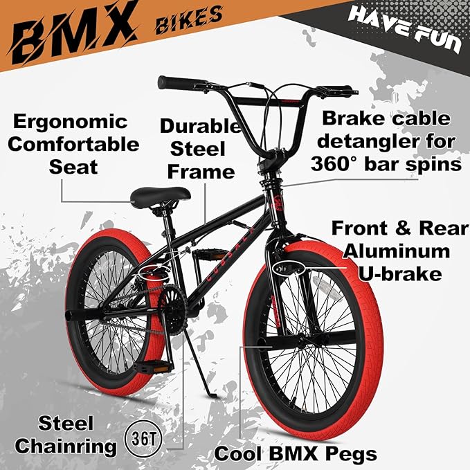 Freestyle BMX Bike, 18 20 Inch Kids Bicycle for 5-13 Years Old Kids and Beginner Level Rider, Multiple Colors-StrideForce Fitness