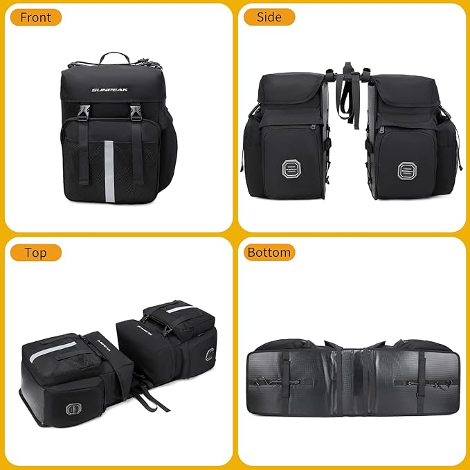 Bike Bag Accessories Panniers for Bicycle Rear Rack Bag 45L Waterproof Mountain Electric Bike Saddle Bag for Cycling Traveling Commuting Black-StrideForce Fitness