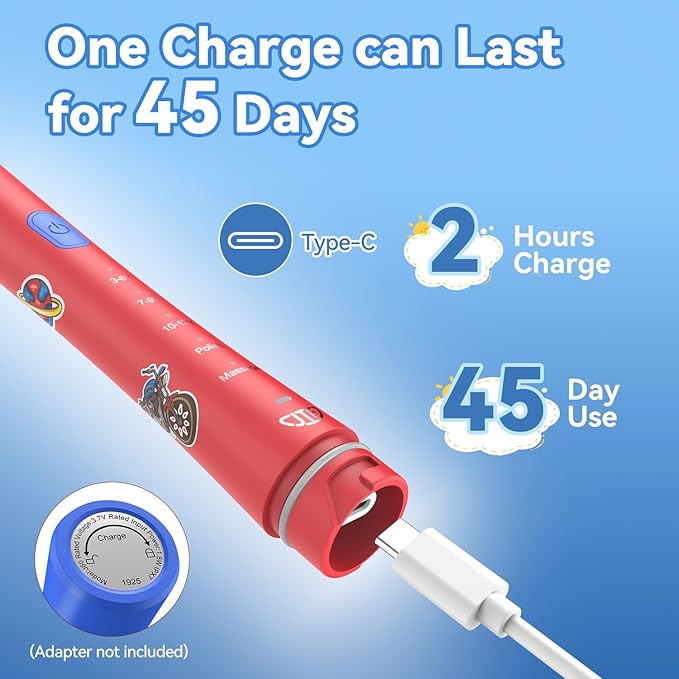 JTF Kids Electric Toothbrush Rechargeable: Sonic Tooth Brush with Smart Timer 5 Brushing Modes 4 Soft Small Brush Heads DIY Sticker and IPX7 Waterproof, Portable Children Toothbrushes for Boy, Ages 3+