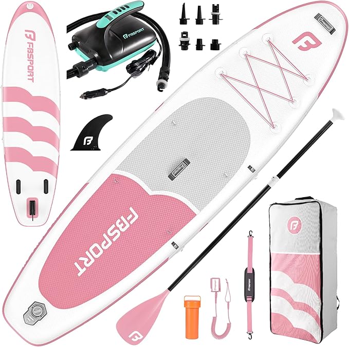 FBSPORT 11FT Premium Inflatable Stand Up Paddle Board with Electric Pump, Yoga Board with SUP Accessories & Carry Bag | Wide Stance, Surf Control, Non-Slip Deck, Leash and Paddle for Youth & Adult-StrideForce Fitness