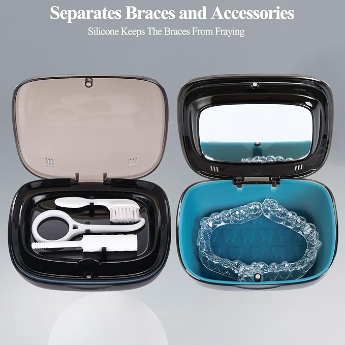 Double Layer Aligner Case Retainer Case With Mirror, Retainer Holder With Remover Tool And Cleaning Brush With Vent Holes Compatible With Aligner Case, Retainer Case,Orthodontic Supplies Case