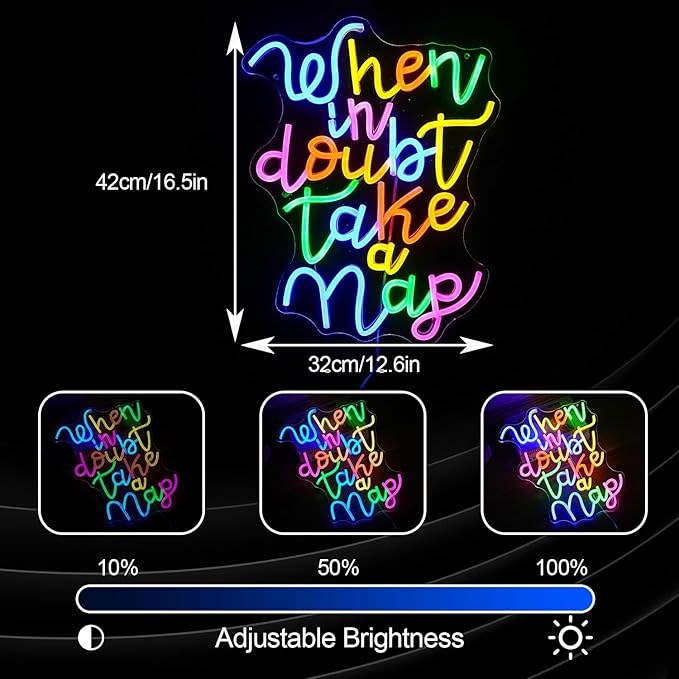 Dimmable When In Doubt Take A Nap Neon Sign USB Powered Colourful Neon Light for Wall Decor Funny Letters Led Light Up Sign for Study Room Office Bedroom Home Classroom Neon Decor-StrideForce Fitness