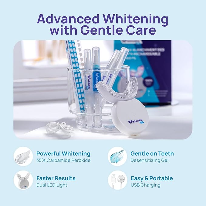 Whitebite Pro Teeth Whitening Kit for Sensitive Teeth – LED Light + 35% Carbamide Peroxide Gel + Remineralizing Gel | Premiuml-Grade Results at Home