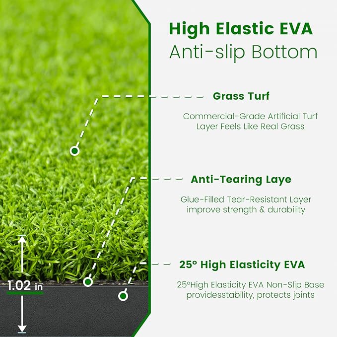 Golf Hitting Mat with Ball Tray, 5x4 & 6x4 ft, 26mm/31mm Thick, Standard & Alignment Line Options, Premium Golf Practice Mat for Indoor Outdoor Swing & Chipping-StrideForce Fitness