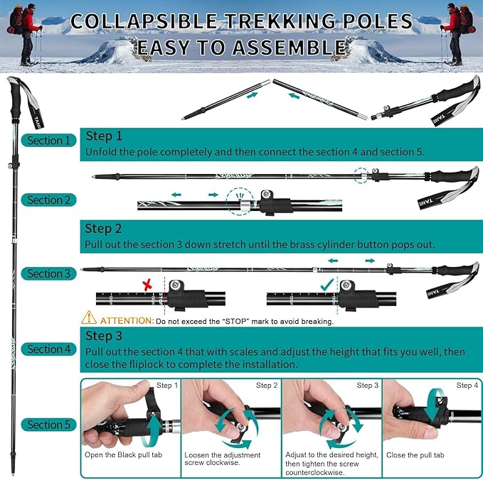 Trekking Poles - 1pc Sports Aluminium 7075 Anti Shock Walking Trekking Hiking Stick Pole,Ultralight Alpenstock,Adjustable Quick,Single Collapsible Pole-StrideForce Fitness