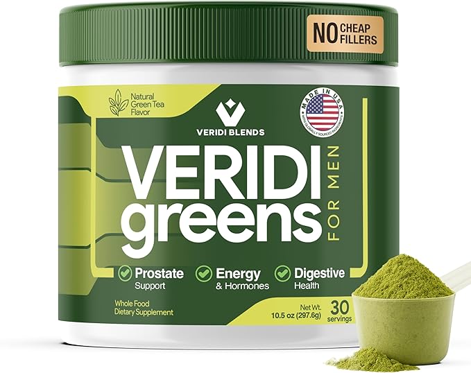 Veridi Greens for Men 40+ | Daily Superfood Greens Powder for Prostate Health, Hormone & Energy Support | Premium USA Blend with Spirulina, Saw Palmetto, Zinc & Enzymes-StrideForce Fitness