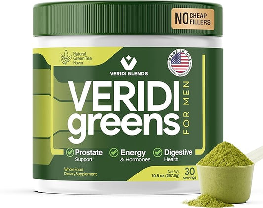 Veridi Greens for Men 40+ | Daily Superfood Greens Powder for Prostate Health, Hormone & Energy Support | Premium USA Blend with Spirulina, Saw Palmetto, Zinc & Enzymes-StrideForce Fitness