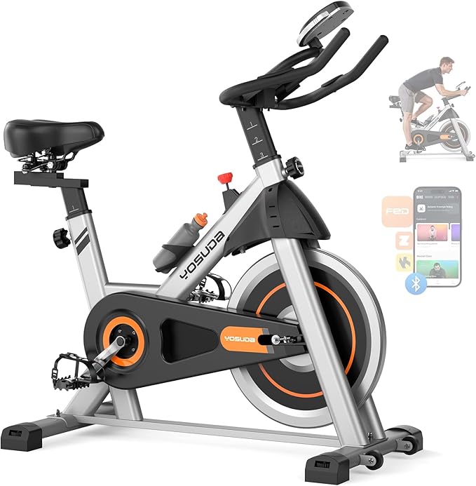 YOSUDA Exercise Bike, Brake Pad Stationary Bike for Home with Exclusive App, Magnetic Indoor Cycling Bike with 300 lb Weight Capacity, Low Noise, Tablet Holder and Fitness Courses for Weight Loss-StrideForce Fitness