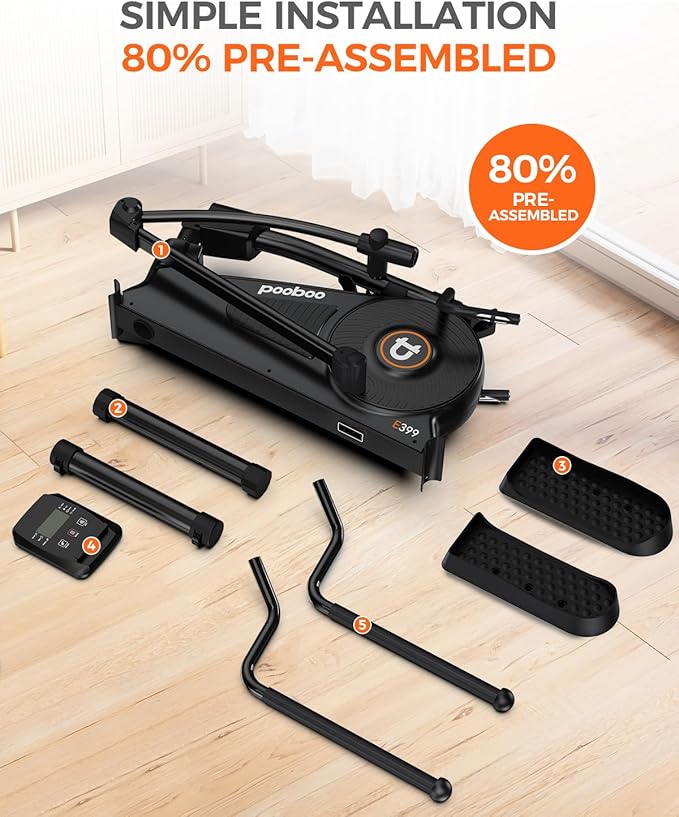 pooboo Elliptical Machine, Elliptical Exercise Machine with 16-Level Resistance&Hyper-Quiet Magnetic Driving System, Elliptical Machine for Home with LCD Monitor&15.5IN Stride, 350LBS Weight Capacity-StrideForce Fitness