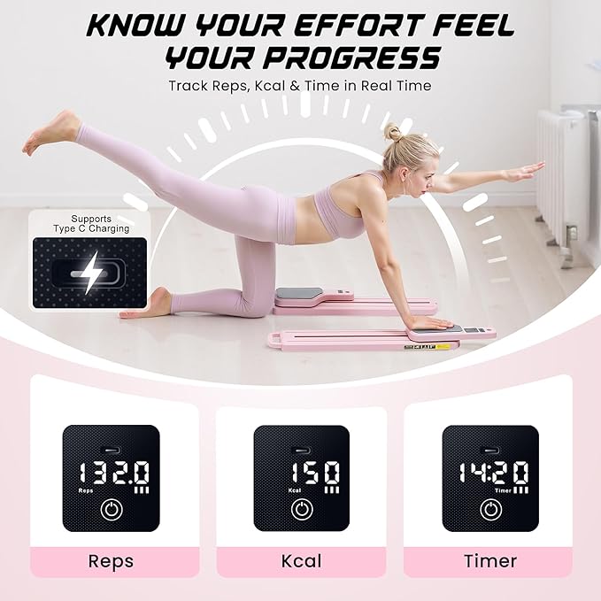 Pilates Equipment, Pilates Board - Multifunctional Pilates Reformer, Reformer Pilates Machine with Reps,Kcal & Timer Display, Home Pilates Kit with Resistance Bands - Workout Sets for Women-StrideForce Fitness