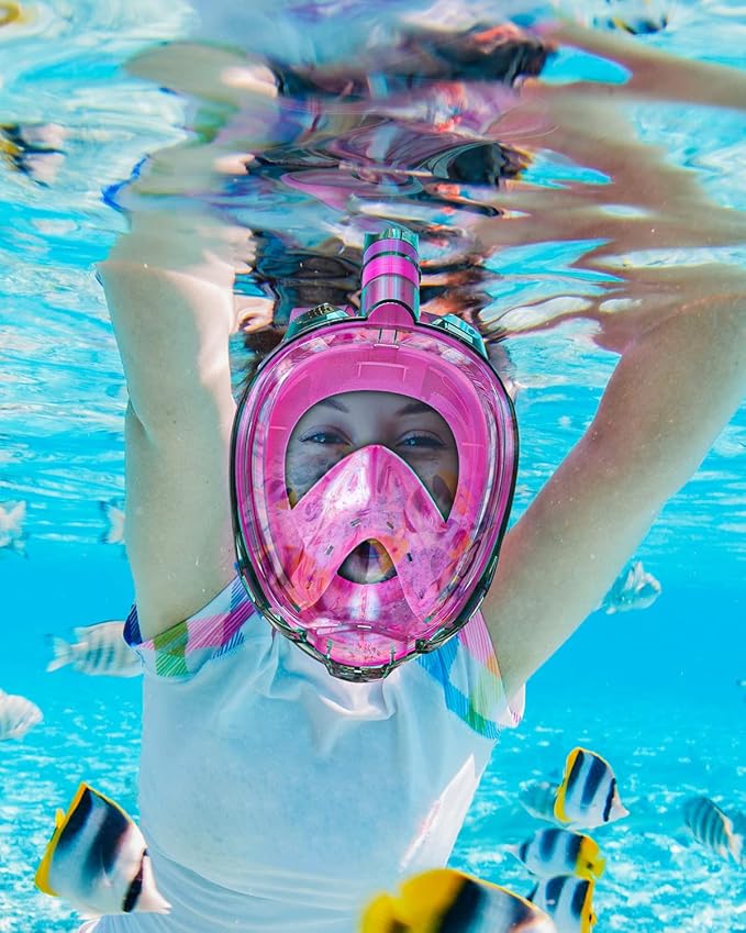 QingSong Full Face Snorkel Mask for Adults, Snorkeling Gear with Camera Mount, 180 Degree Panoramic View Snorkel Set Anti-Fog Anti-Leak-StrideForce Fitness