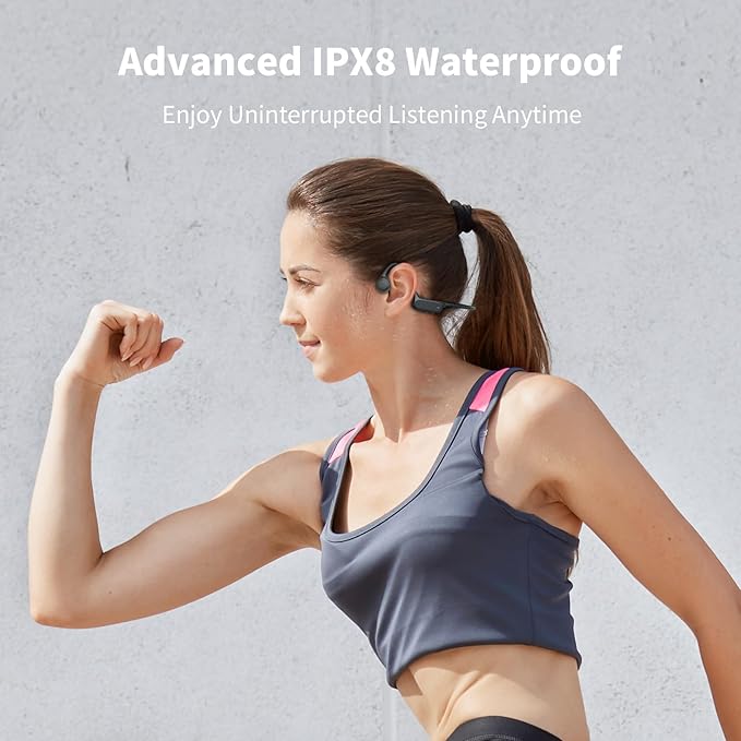 Bone Conduction Headphones, Open Ear IPX8 Waterproof Headsets Bluetooth 6.0 with Mic, Wireless Earbuds 10H Playtime Swimming Headphones for Sports, Running, Cycling-StrideForce Fitness