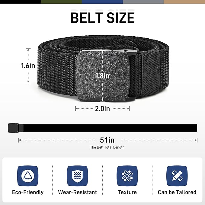 Tactical Men's Nylon Belts,5 Pack Mens Belts Casual，Military Canvas Outdoor Metal-free Belts-StrideForce Fitness