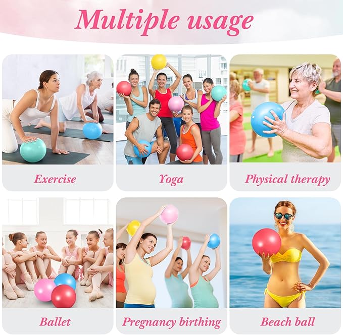 Aoriher 10 Pieces 9 Inch Exercise Pilates Ball Yoga Therapy Core Ball for Yoga Stability Barre Training Stretching Physical Posture Training Gym-StrideForce Fitness