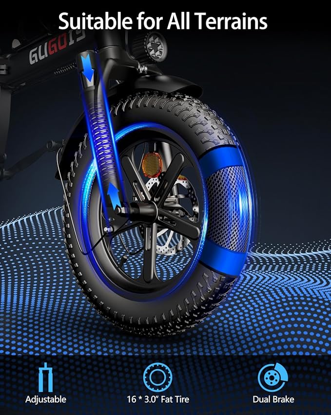 2 Seater Electric Bike for Adults,Mini Bike 500/750 Motor,28MPH,48V/15AH Removable Battery,25-30Miles 16" Fat Tire Commuter Ebike,Full Suspension Foldable Electric Bicycles for Adults Teens-StrideForce Fitness