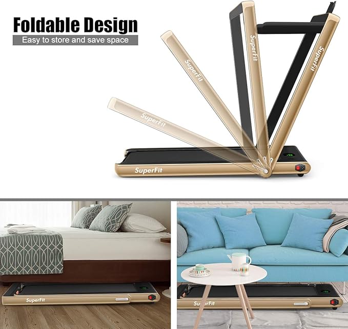 GYMAX Walking Pad, 2.25HP Foldable Treadmill with Smart App & Remote Control, Bluetooth LED Monitor, Small Spaces Compact Running Machine, Folding Portable Under Desk Treadmill for Home Office-StrideForce Fitness