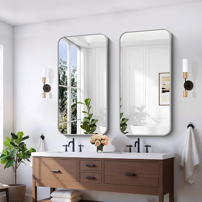 FORBATH 24x48 Inch Silver Bathroom Mirror for Over Sink, Narrow Rectangular Full Length Mirror with Metal Frame, Rounded Corners for Bathroom, Bedroom, Entryway Decor (Horizontal or Vertical)-StrideForce Fitness