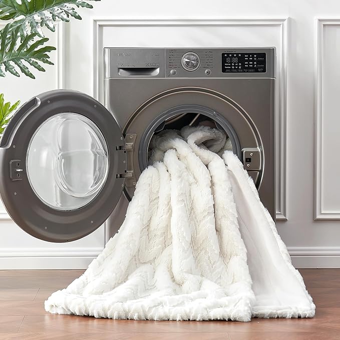 Cozy Bliss Faux Fur Throw Blanket for Couch - Ultra Soft Fuzzy Cozy Throw Gift Blankets for Women,Cream White Boho Blanket for Sofa Bedroom Living Room.60 * 80 Inches-StrideForce Fitness