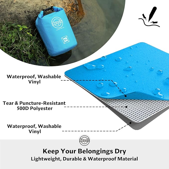 STOVER 5/10/25/30/40/55L Waterproof Backpack- Floating Dry Bag for Kayaking, Travel, Beach, Hiking, & Camping, Men/Women-StrideForce Fitness