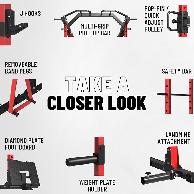 Mikolo Power Cage, Power Rack with Cable Crossover System, 1500LBS Squat Rack with LAT Pull Down System, Workout Cage with Pulley System for Fitness Home Gym-StrideForce Fitness