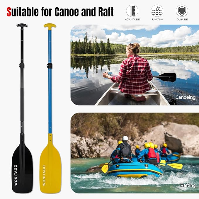 Canoe Paddles Aluminum Paddle with Plastic Blades Floating Adjustable Canoeing and Boating Oars, 122-152 cm/4-5 Ft, Black/Yellow-StrideForce Fitness