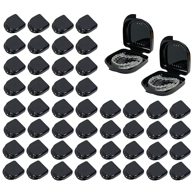60PCS Retainer Case with Vent Holes,Black Color Denture Case,Portable Multi-Purpose Mouthguard Storage for Travel Home Office Business Trip