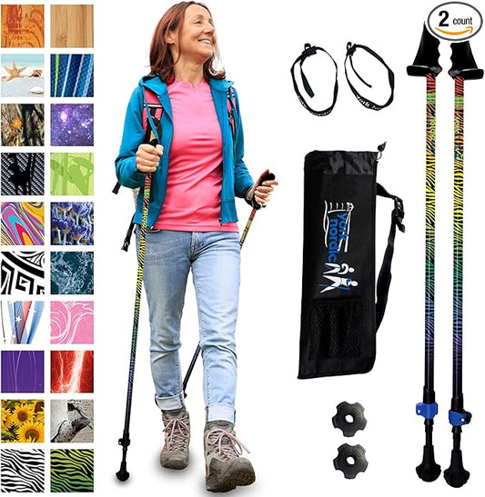 York Nordic Motivator Walking Poles for Balance and Rehab - Patented Stability Grips - Lightweight, Adjustable, and Collapsible - 2 Pieces Adjustable w/flip Locks - Heights 4'6" up to 6'2" - 230 lbs-StrideForce Fitness