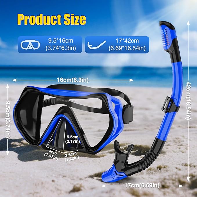 Snorkeling Gear, Dry Snorkel Set180° Panoramic Wide View,Anti-Fog Scuba Diving Mask, Professional Snorkeling Gear for Free Breathing, Swimming, Diving-StrideForce Fitness