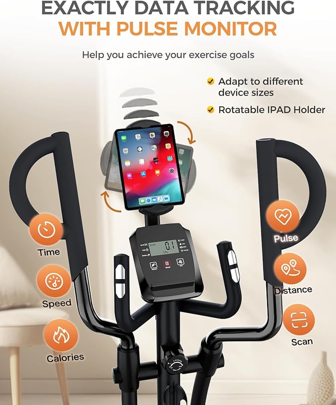 pooboo Elliptical Machine, Elliptical Exercise Machine with 16-Level Resistance&Hyper-Quiet Magnetic Driving System, Elliptical Machine for Home with LCD Monitor&15.5IN Stride, 350LBS Weight Capacity-StrideForce Fitness